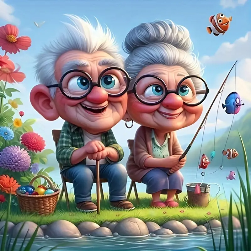 Art Craft Kits For Adults - Grandparents Fishing Diamond Painting Set, DIY