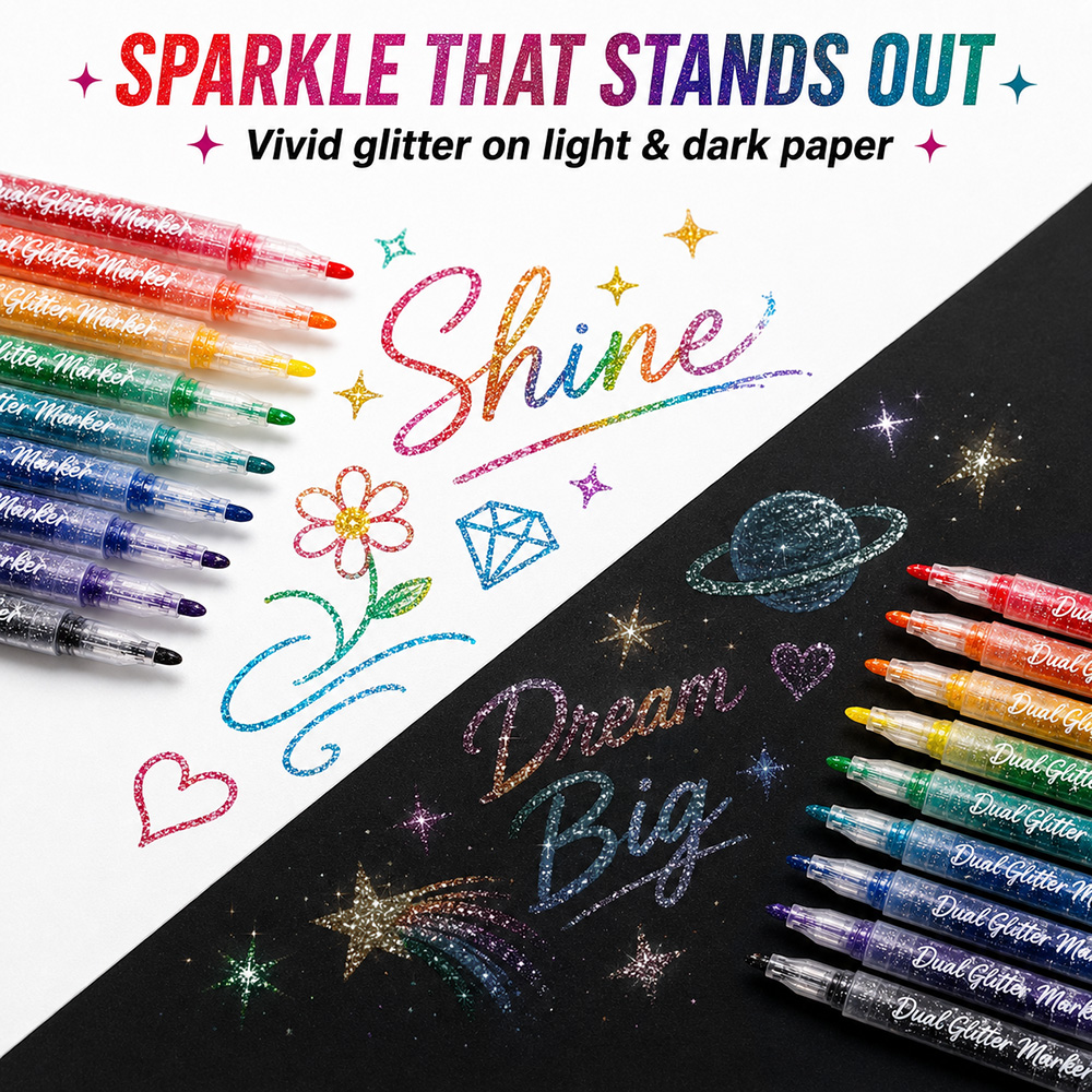 12Pcs Dual Tip Glitter Markers - Light Art And Craft 评论和价格
