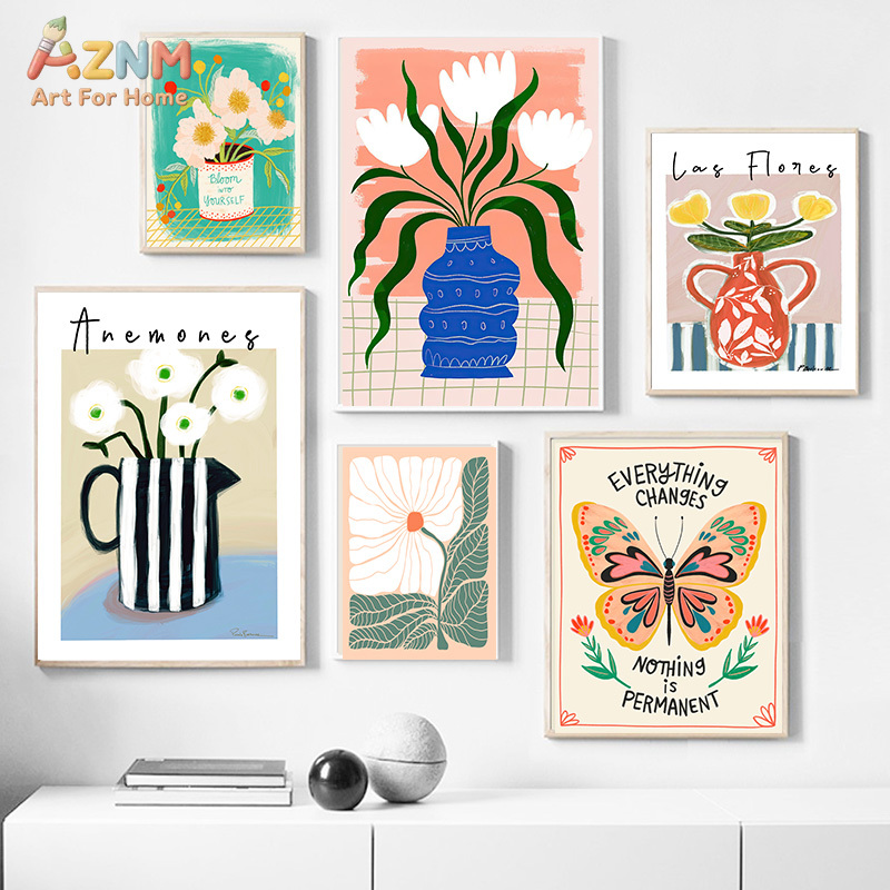 AZNM Boho Floral Canvas Wall A - Art Craft Butterfly 评论和价格